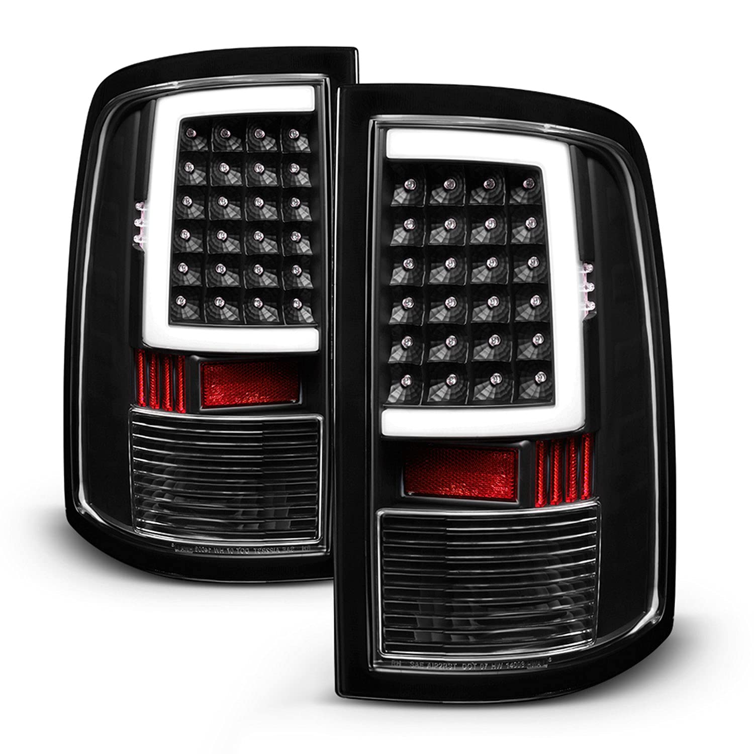AKKON Black Smoked LED Headlights & C-Light Bar + Tail Brake Lights - Compatible with 2009-2018 Ram 1500 & 2010-2018 Ram 2500/3500 - Upgrade Your Truck's Style & Night Visibility for Off-Roading & Daily Driving