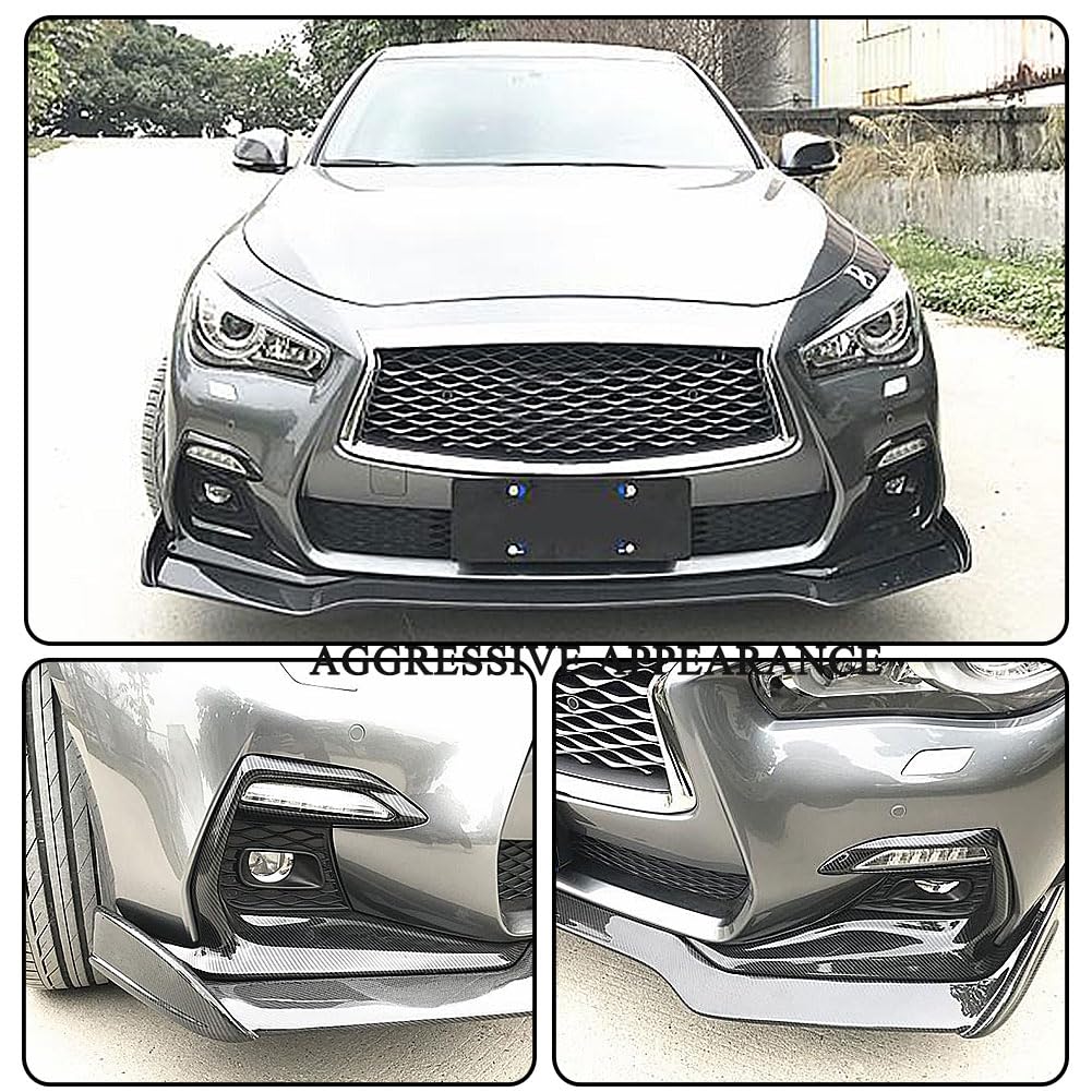 Real Carbon Fiber Front Fog Light Cover & Bumper Canard Kit for Infiniti Q50 Sport Sedan 2018-2020 - High Performance Air Intake Vent Scoop, Fender Trim & Splitter Winglets (Carbon Fiber Look) - Upgrade Your Luxury Car's Sporty Style & Aerodynamics