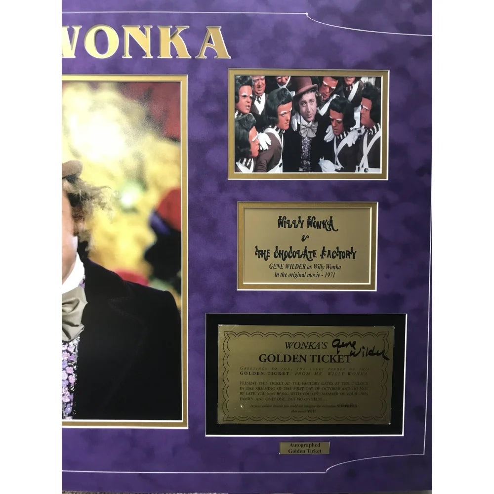 Authentic Gene Wilder Signed Golden Ticket Willy Wonka Framed Collage with PSA COA & Gobstopper - Perfect for Movie Memorabilia Collectors and Chocolate Factory Fans