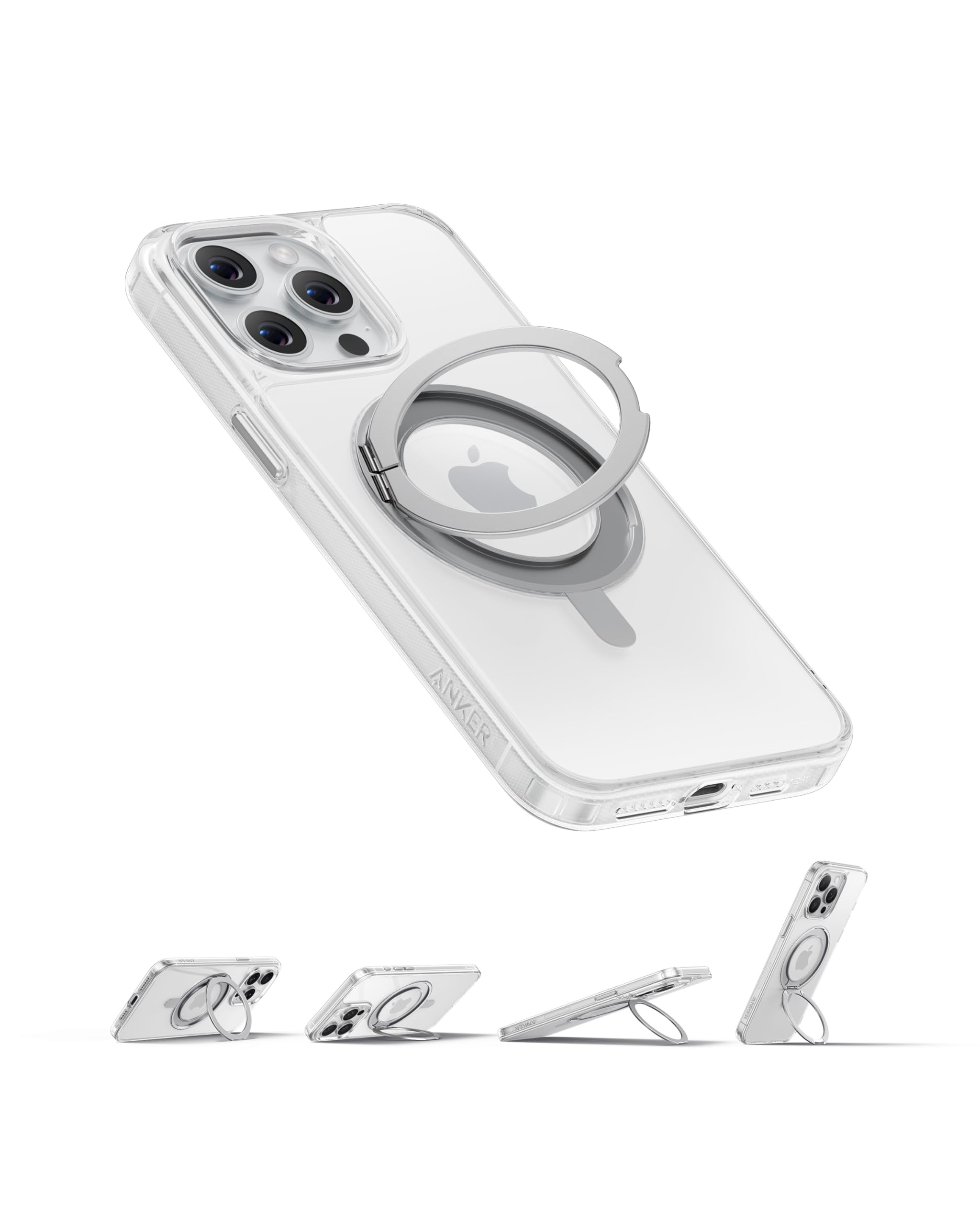 Anker Ultra Magnetic iPhone 15 Pro Case with 360° Ring Stand - Military-Grade Shockproof & MagSafe Compatible Clear Protective Cover - Perfect for Work, Travel and Everyday Use