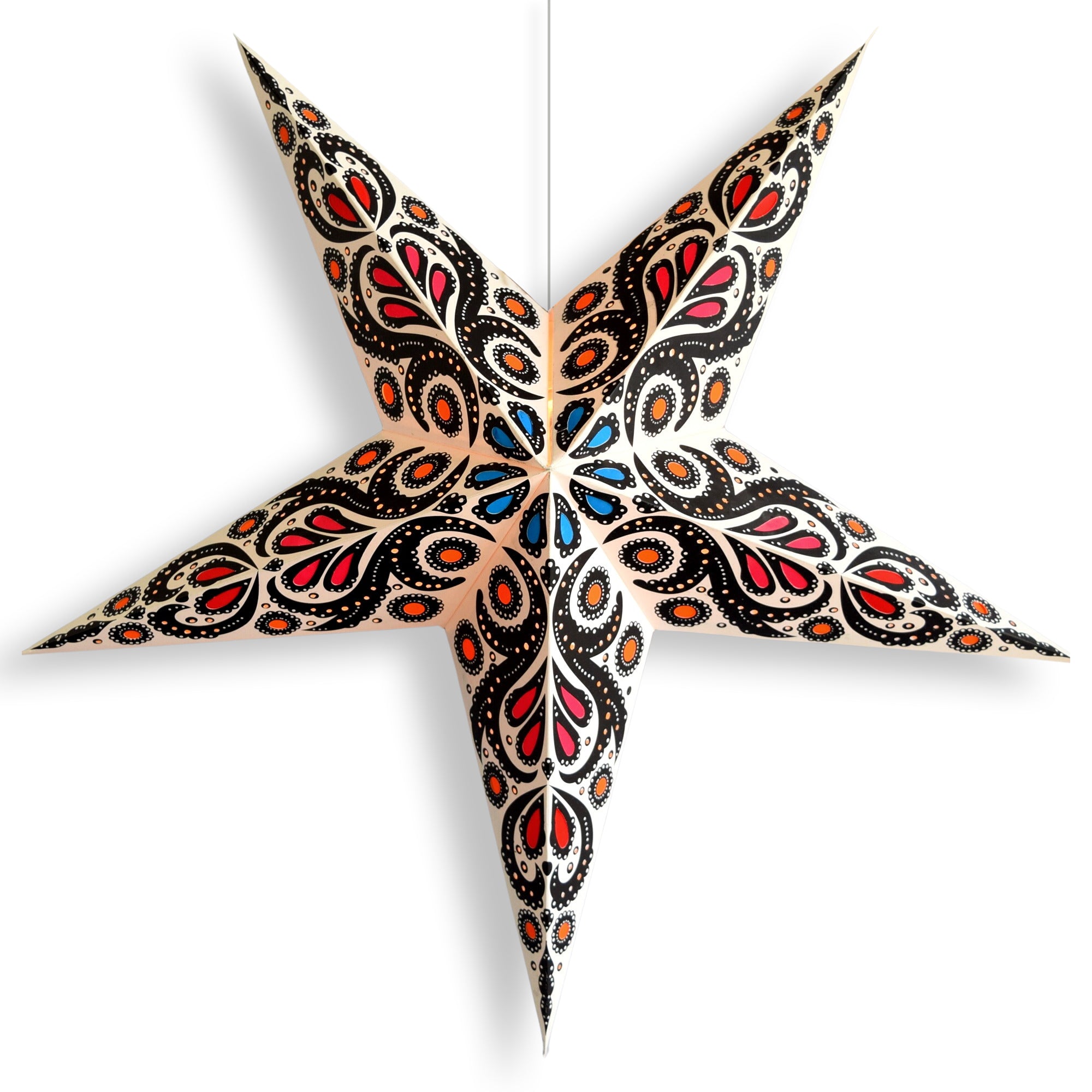 24 Inch White Paper Star Lantern with Pendant Light - Astral Bloom DIY Hanging Decor Kit for Bedroom, Wedding, Party & Home Decoration