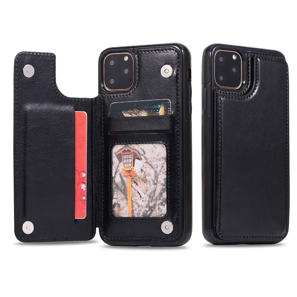 SOYOOY iPhone 11 Pro Max Wallet Case with Card Holder & Kickstand - PU Leather Shockproof Phone Cover with Double Magnetic Clasp for iPhone 11 Pro Max 6.5 Inch (Black) - Perfect for Travel, Business & Everyday Use