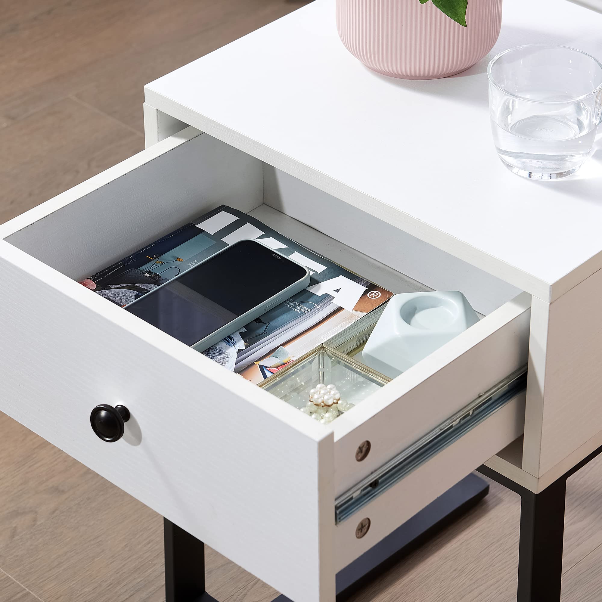 VECELO Nightstands Set of 2 - White End Tables with Storage Drawers for Bedroom & Living Room | Perfect for Small Spaces, Apartment Furniture & Home Organization