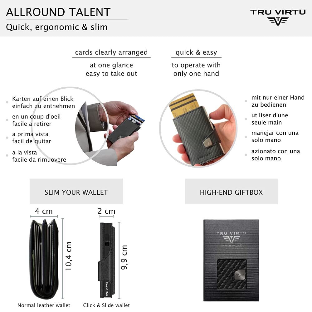 Premium Tru Virtu Coin Pocket Wallet - Genuine Nappa Leather (Black) - Slim & Stylish for Everyday Use, Travel, and Business