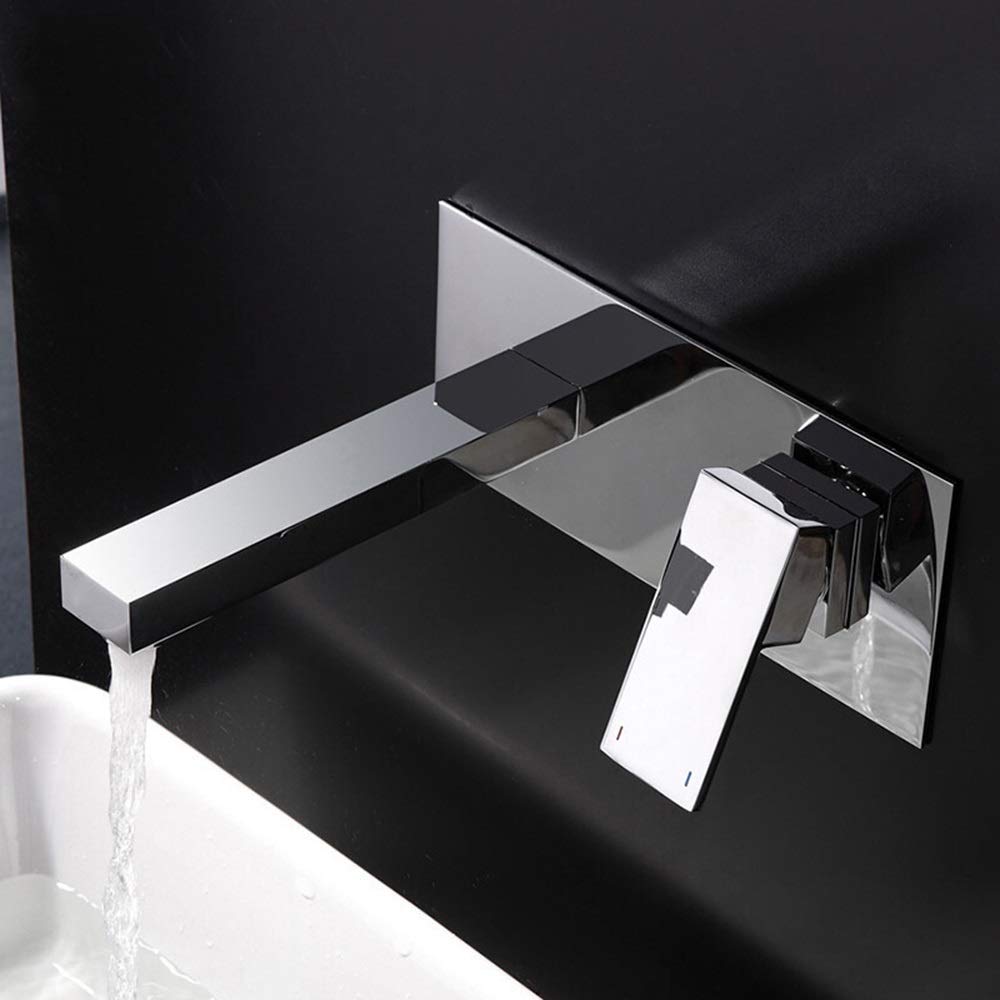 Modern Single-Handle Wall-Mounted Bathroom Faucet with Concealed Trim Kit - Hot & Cold Water Mixer for Countertop Basin - Perfect for Kitchen, Bathroom, Vanity, and Balcony Sinks - Space-Saving Design with Pre-Embedded Installation Box