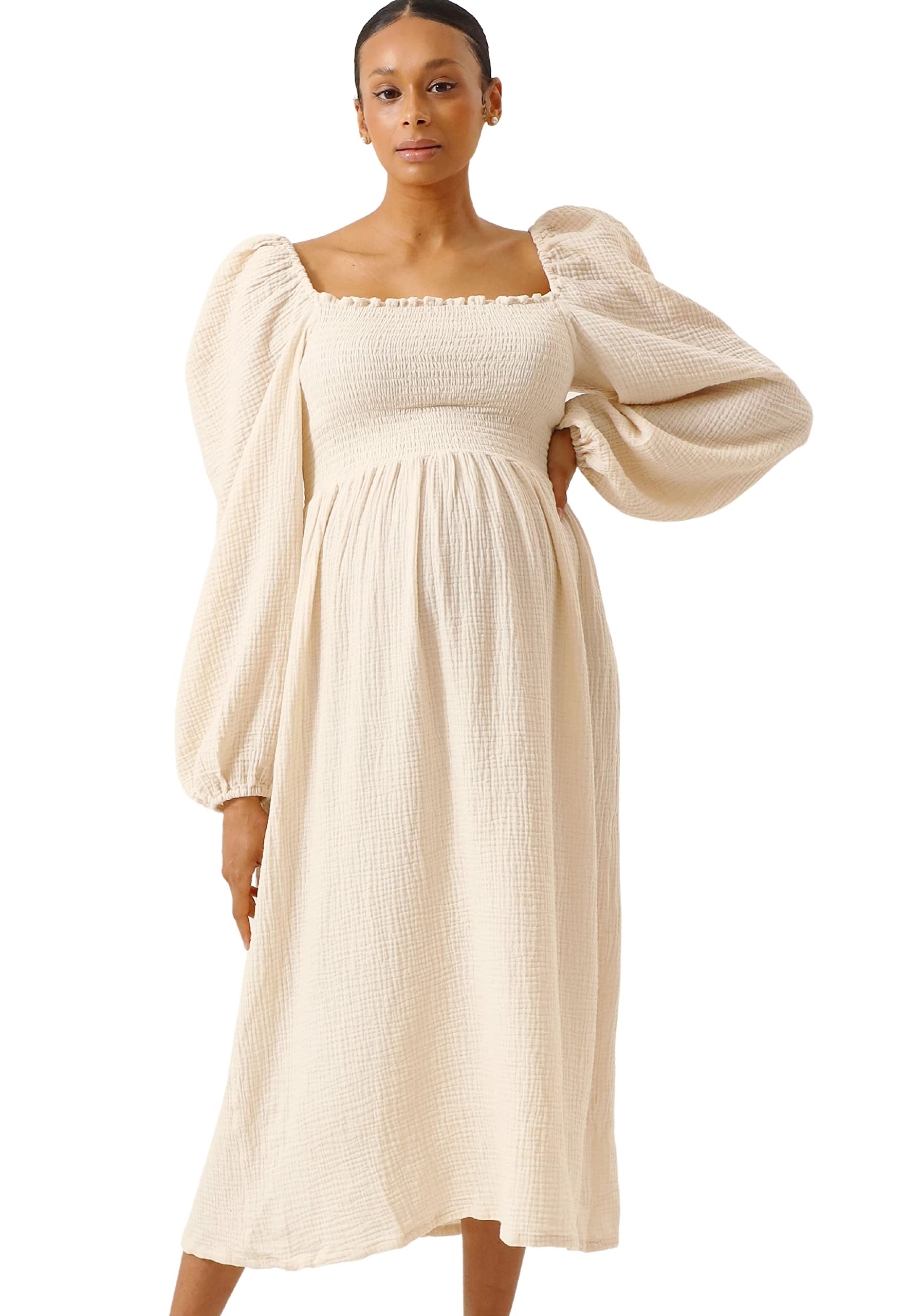 NOTHING FITS BUT Women's Maternity Nursing Dress - Soft Muslin Breastfeeding Dress for Pregnancy & Postpartum - Comfortable Classic A-Line Dress for Baby Shower, Nursing, and Everyday Wear