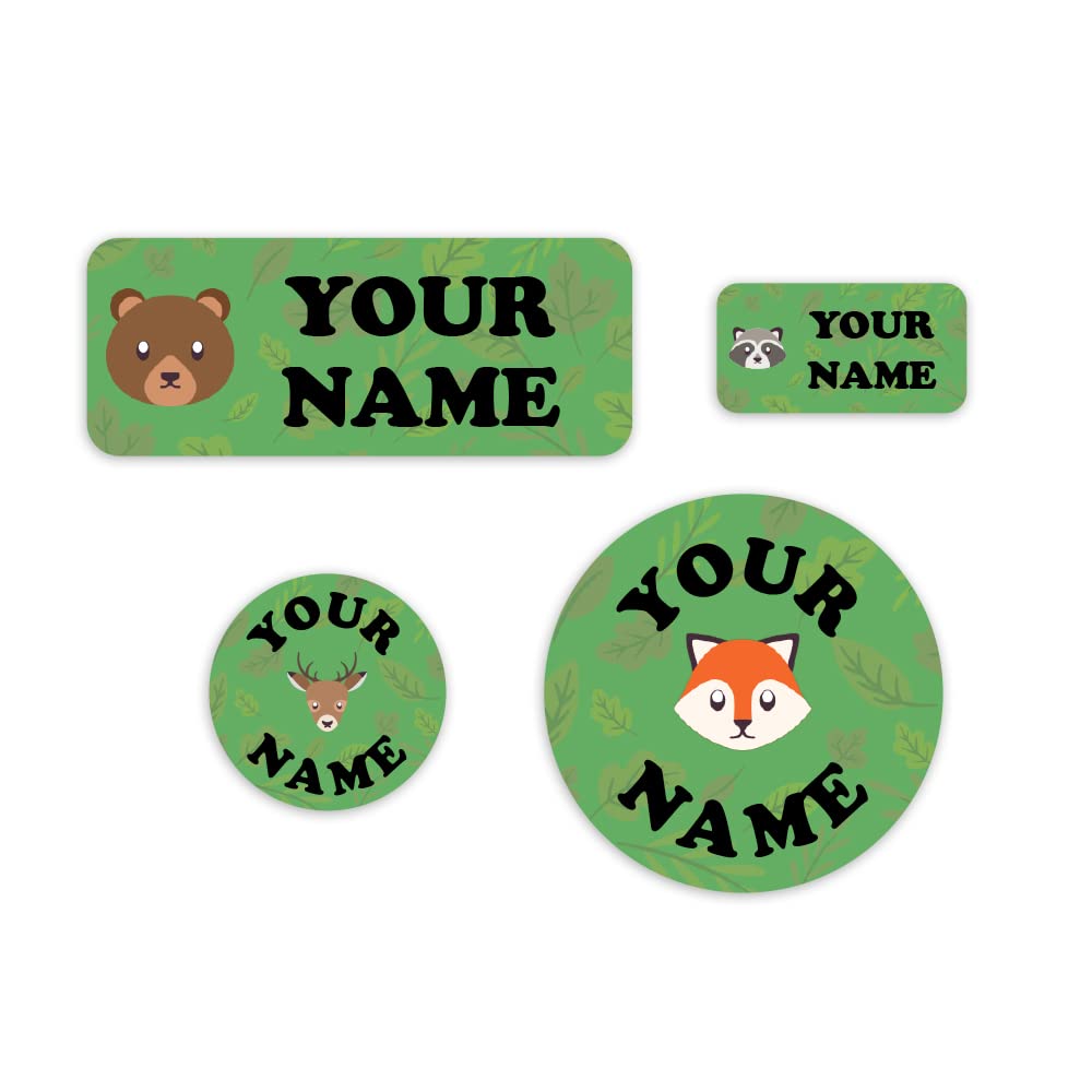 Personalized AZ Label Pack for Camp, School & Daycare - Waterproof Laundry Safe Name Labels & Tags (Woodland Critters Theme) - Perfect for Kids' Clothing, Lunch Boxes & Backpacks