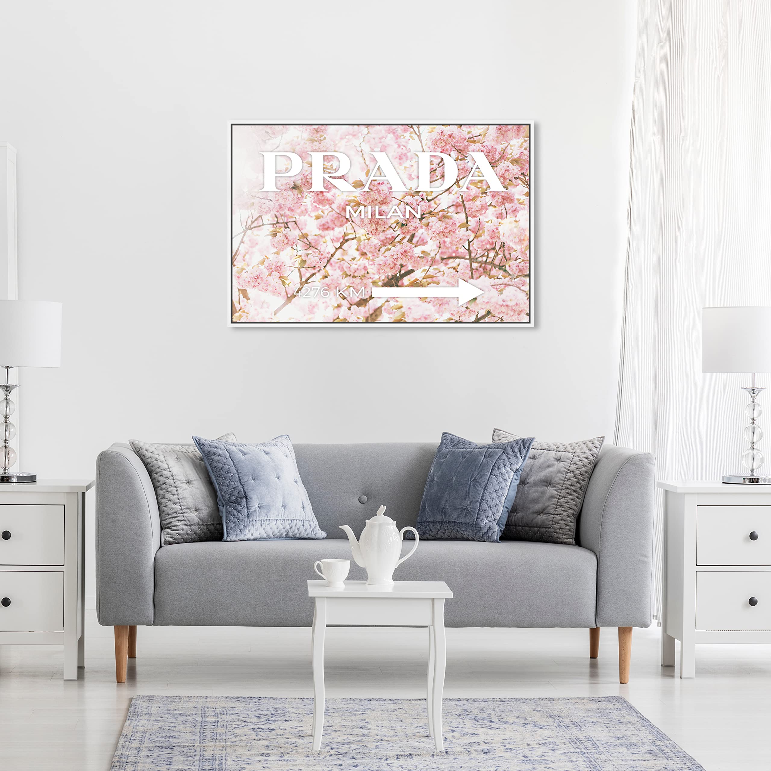 Oliver Gal Artist Co. 'Milan Sakura' Framed Wall Art - 30x20 Inch Pink & White Fashion Canvas Print for Home Décor | Perfect for Living Room, Bedroom & Office Decoration