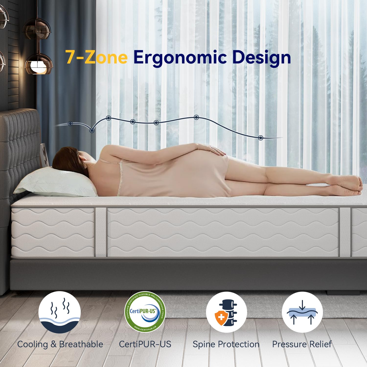12 Inch Twin XL Hybrid Mattress with 7-Zone Cooling Gel Memory Foam - Green Tea & Charcoal Infused, Pocketed Coil Springs for Motion Isolation & Pressure Relief, CertiPUR-US Certified - Perfect for Dorms, Guest Rooms & Small Spaces