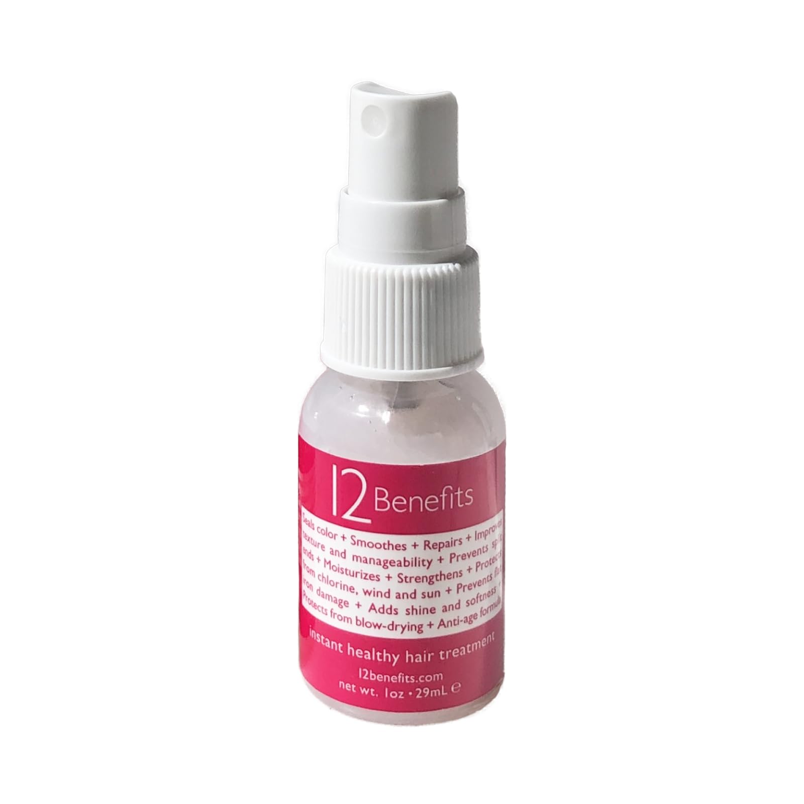 12 Benefits Instant Healthy Hair Treatment Spray - Travel Size Leave-In Conditioner with Quaternium 39 & Silk Protein - Frizz Control, Hair Strengthener & Repair for Damaged Hair (1 Fl Oz) - Perfect for On-The-Go Hydration, Daily Styling & Post-Workout Hair Care