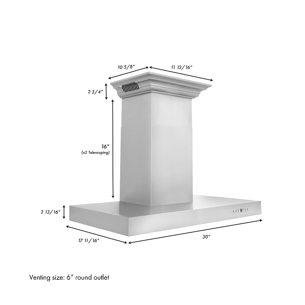 ZLINE Stainless Steel Wall Mount Range Hood with Built-In CrownSound Bluetooth Speakers (KECRN BT) - Perfect for Modern Kitchens & Open-Concept Living Spaces