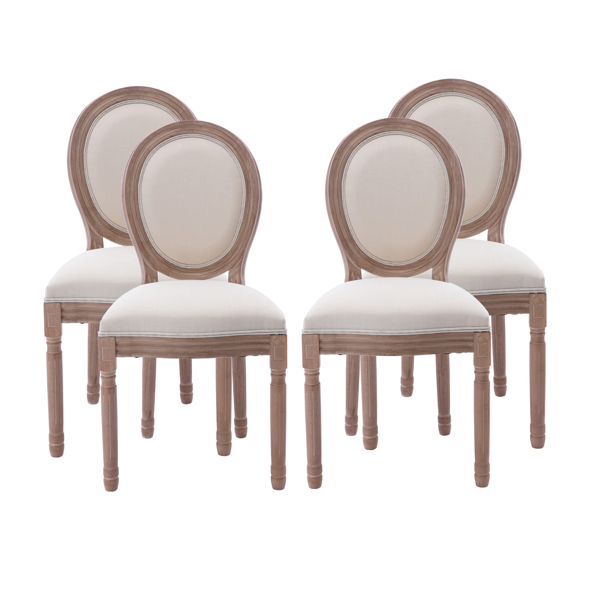 Nrizc French Country Dining Chairs Set of 4 - Farmhouse Fabric Upholstered Chairs with Round Back & Solid Wood Legs - Oval Side Chairs for Kitchen, Bedroom, Dining Room - Perfect for Farmhouse Decor, Rustic Weddings & Cozy Family Gatherings