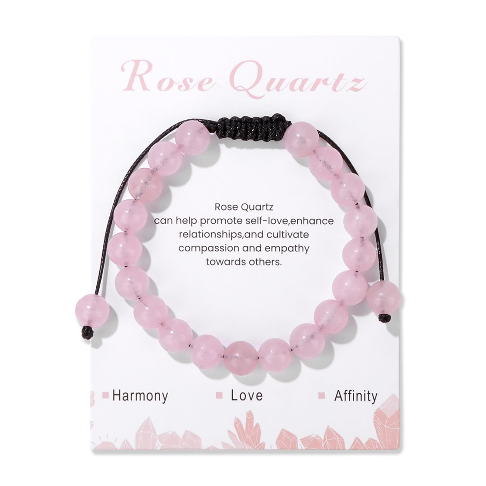 **Handmade Adjustable 8mm Rose Quartz Bracelet for Women & Girls - Healing Crystal Beaded Jewelry for Stress Relief, Meditation & Positive Energy**