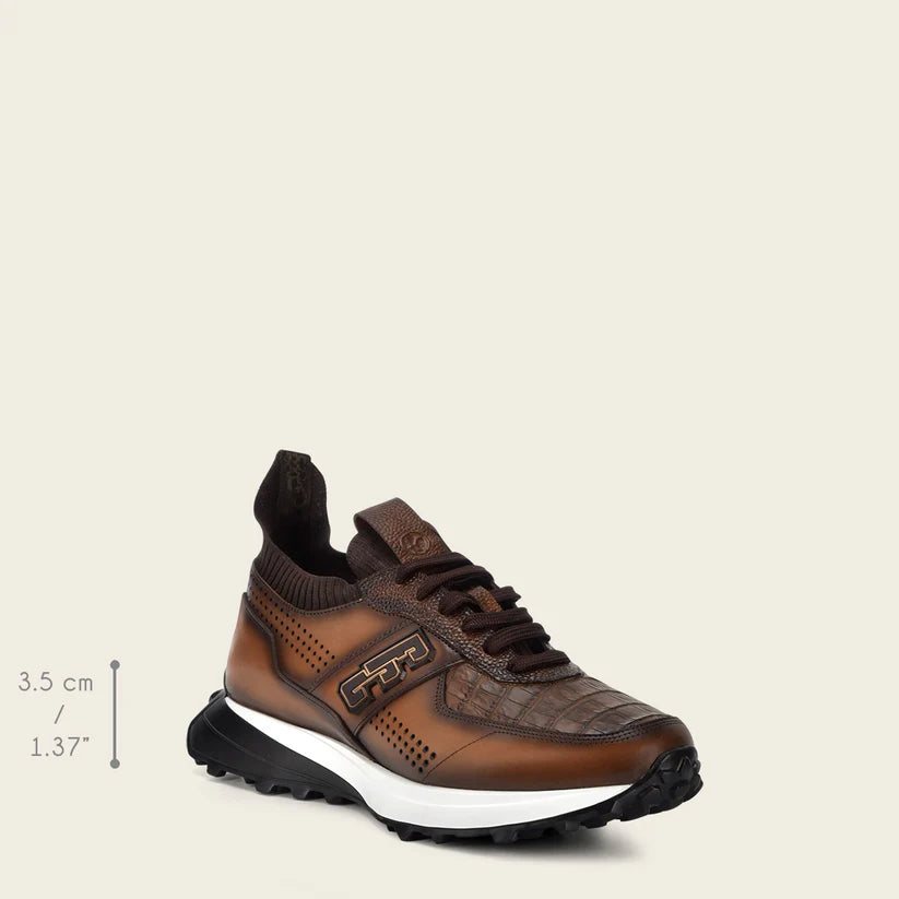 Men's Cuadra Almond Casual Fashion Caiman Leather Sneakers - Stylish & Comfortable for Everyday Wear, Office, and Outdoor Activities