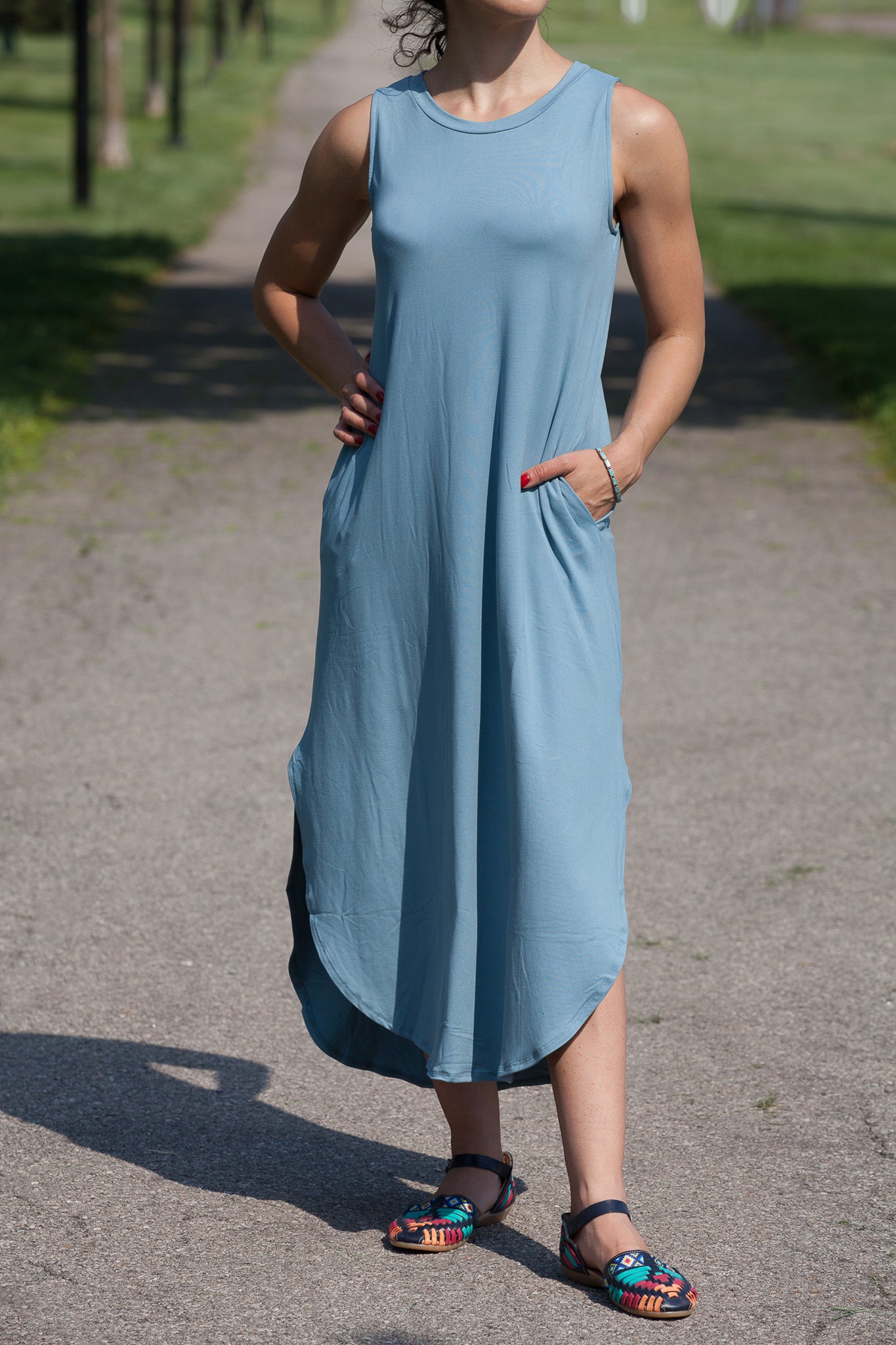 Extra Soft Side Slit Tank Dress with Pockets - Perfect for Summer Outings, Beach Vacations & Casual Wear