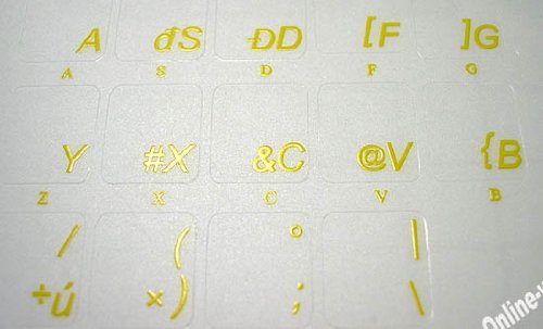 Transparent Yellow Czech Keyboard Stickers with Clear Letters - Compatible with Laptop, PC, Desktop & Notebook - Perfect for Multilingual Typing & Language Learning