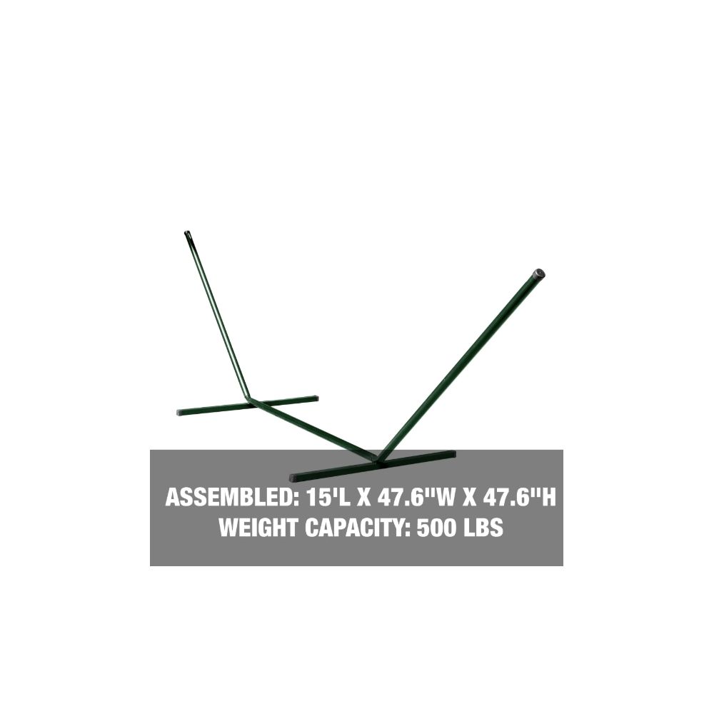 Bliss Hammocks BHS 417GR 15 Foot Hammock Stand with Hanging Hooks - 500 lb Weight Capacity, Durable Green Outdoor Hammock Stand for Backyard, Patio, Camping & Relaxation