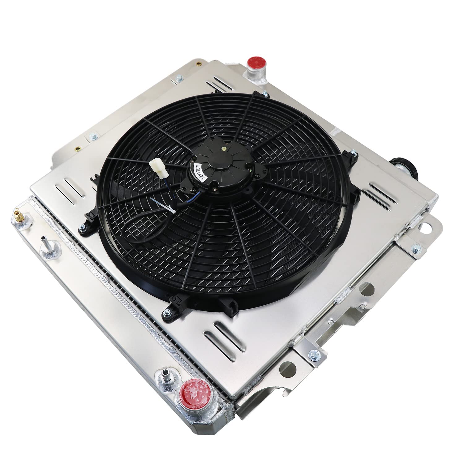 4 Row Aluminum Radiator for 1987-2006 Jeep Wrangler TJ YJ & GM Chevy V8 Conversion - High Performance Cooling with Shroud Fan & Relay Kit - Perfect for Off-Road, Towing & Hot Weather Driving