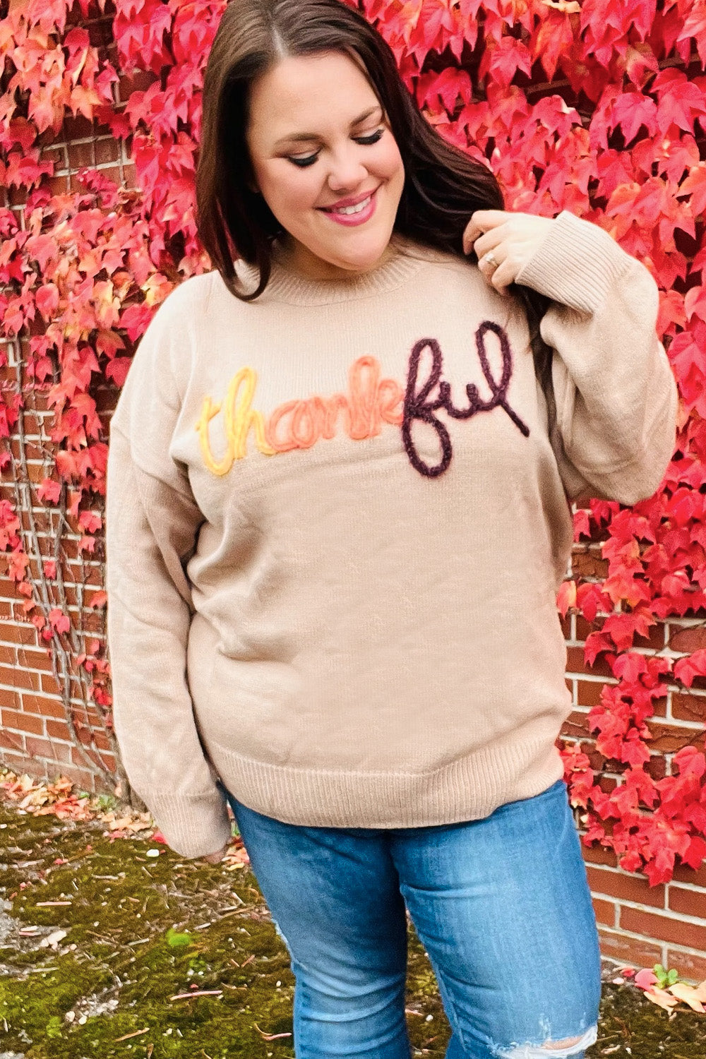 Stylish Taupe Pop-Up Glitter Embroidery Sweater for Women | Cozy Knit Pullover with Sparkle Details | Perfect for Holiday Parties & Casual Winter Outfits