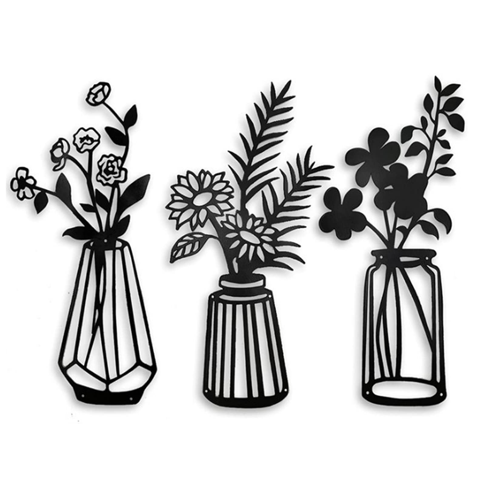 LAIDEPA 3-Piece Black Metal Wall Vase Set - Minimalist Flower Holder for Indoor & Outdoor Decor - Perfect for Bathroom, Living Room, Bedroom, Dining Room, Patio, Balcony - Elegant Wall Sculpture Art