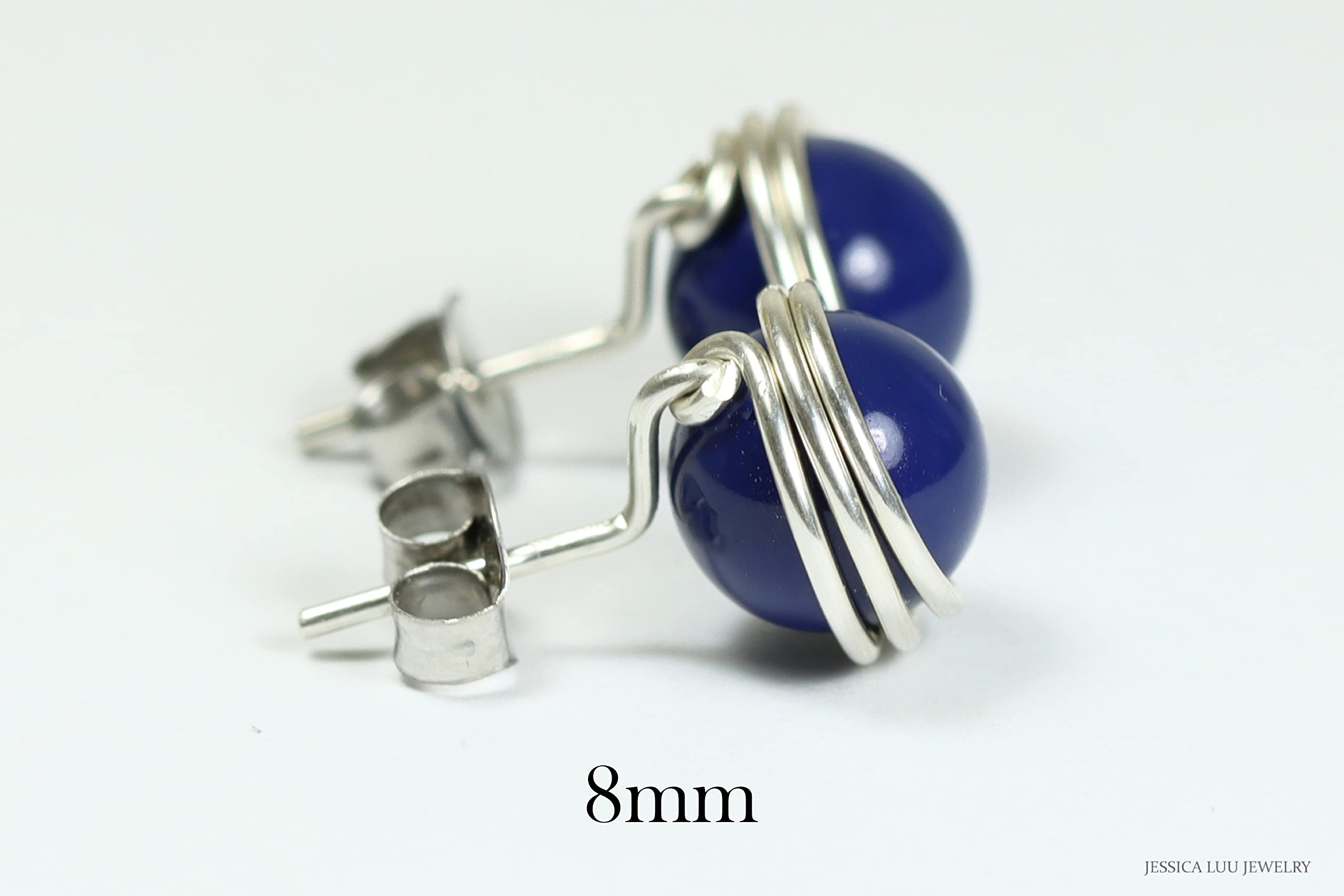 Handmade Blue Stud Earrings - Sterling Silver or Gold Wire Wrapped Dark Lapis Pearls Jewelry | Perfect for Gifts, Weddings & Everyday Wear
