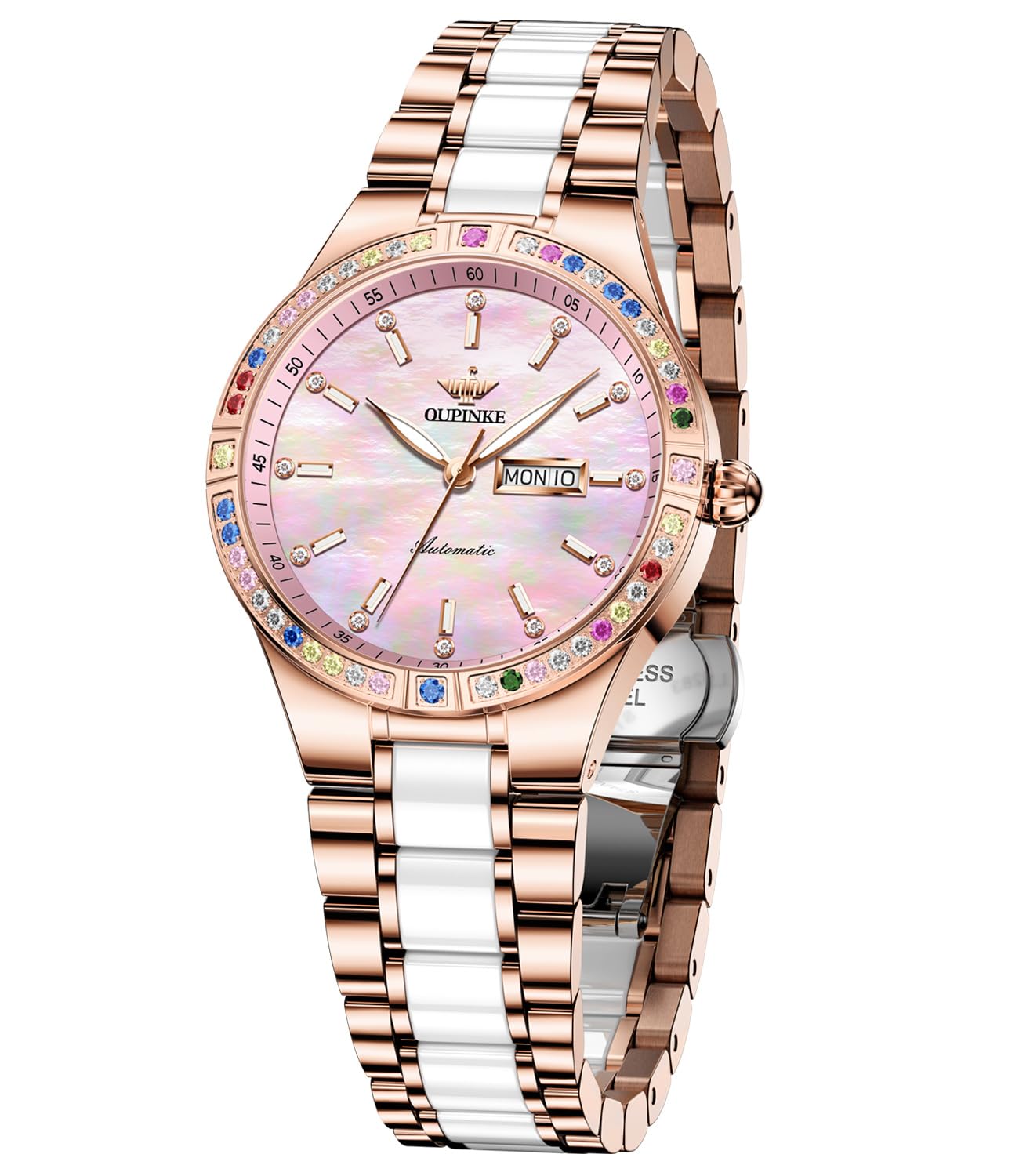 Luxury Diamond Women's Automatic Watch - Self-Winding Stainless Steel with Sapphire Crystal & Ceramic Band - Elegant Dress Watch for Business, Party & Special Occasions