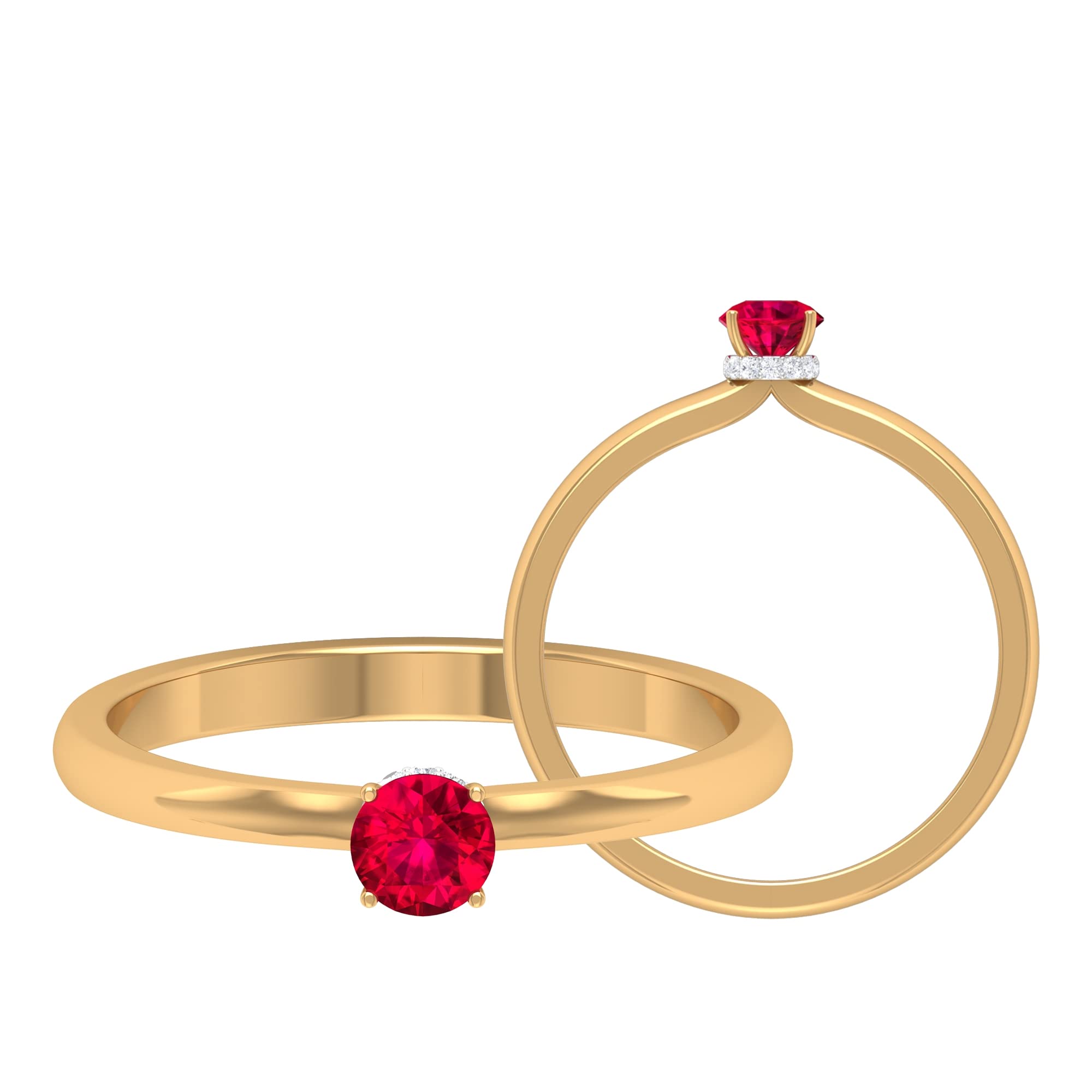 Natural Ruby Ring for Women - 14K Solid Gold Solitaire Ring with Diamond Hidden Halo, July Birthstone Jewelry | Elegant Gift for Anniversary, Birthday & Special Occasions