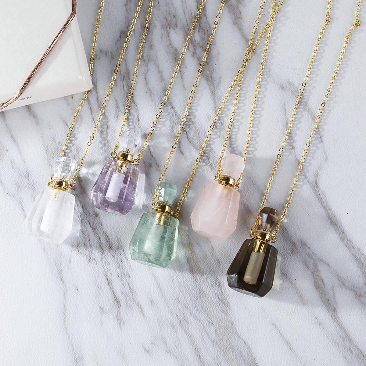 Gemstone Crystal Perfume Bottle Necklace - Aromatherapy Essential Oil Diffuser Pendant for Women, Travel Fragrance Locket Jewelry Gift for Her | Perfect for Yoga, Meditation, Dating & Daily Wear