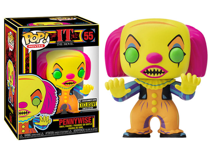 IT Pennywise Black Light Pop! Vinyl Figure - Entertainment Earth Exclusive #55 - Horror Movie Collectible for Home Decor & Halloween Displays