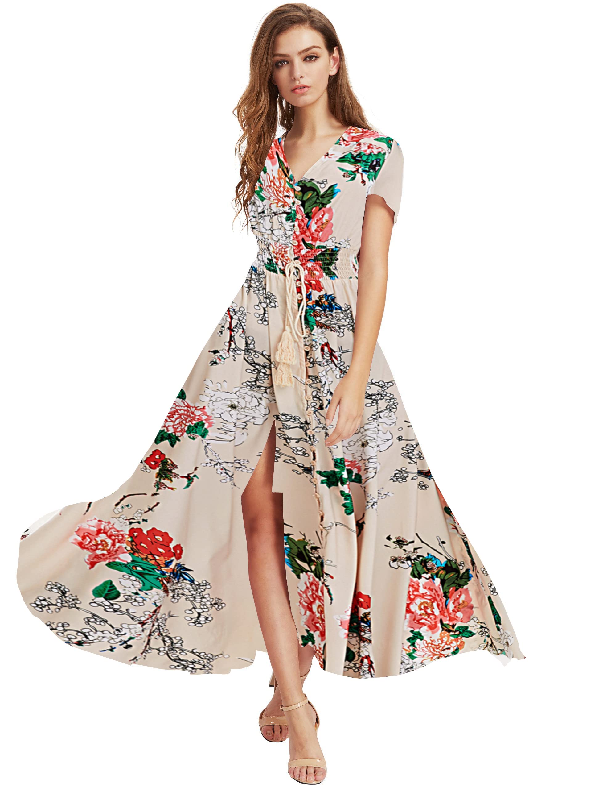Milumia Women's Floral Print Button Up Maxi Dress with Side Slit - Elegant Party & Evening Gown for Weddings, Cocktail Events & Summer Vacations