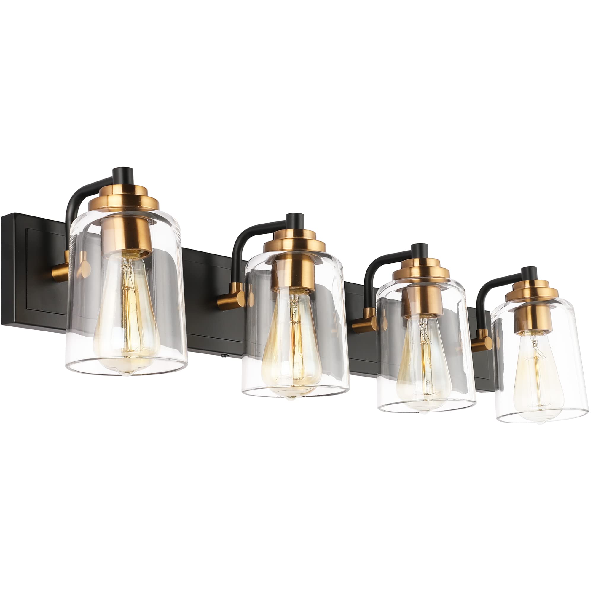 Vintage 4-Light Bathroom Vanity Lighting Fixture - Black & Brass Wall Sconce for Bathroom Mirror - Perfect for Modern Farmhouse, Industrial & Retro Home Decor