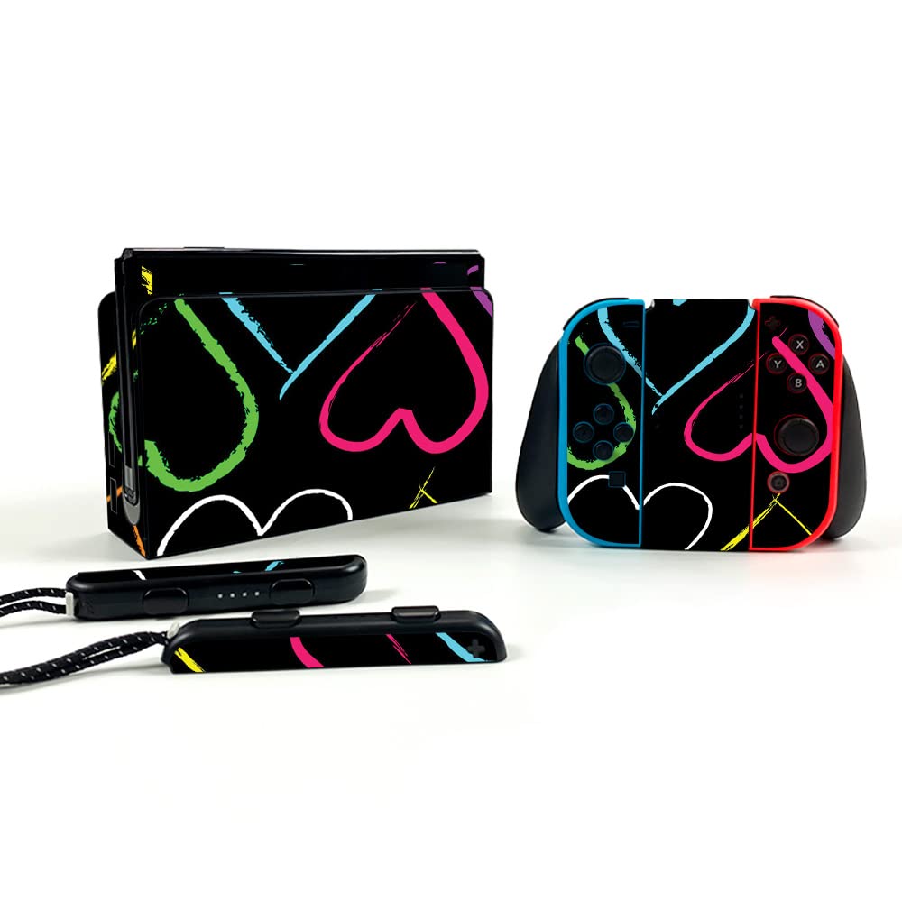 MightySkins Nintendo Switch OLED Skin - Hearts Design | Protective Vinyl Decal Wrap Cover | Durable, Easy to Apply & Remove | Made in USA | Perfect for Gaming, Travel & Personalization