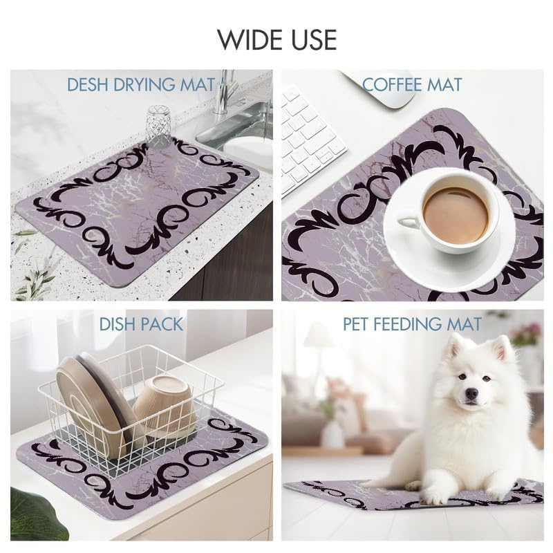 IVAZA Large Absorbent Dish Drying Mat for Kitchen - 30x40cm Non-Slip Silicone Drying Pad for Dishes, Utensils & Cookware - Quick Dry Kitchen Counter Protector (Baby Purple, Pack of 1) - Perfect for Countertops, Sinks & Dish Racks