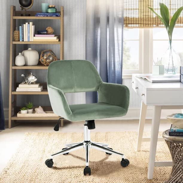 HomVent Velvet Swivel Desk Chair with Cute Hollow Mid-Back - Ergonomic Upholstered Task Chair for Office, Living Room, Vanity & Makeup Room - Perfect for Home Office, Gaming & Study Spaces