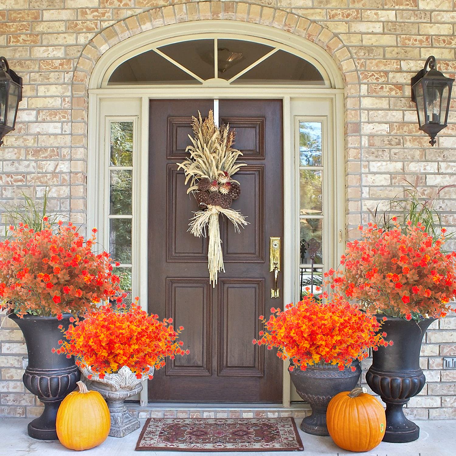 UV Resistant Artificial Fall Flowers - Fake Outdoor Autumn Plants for Home, Kitchen, Christmas & Thanksgiving Decor (Fall Orange) | Perfect for Seasonal Centerpieces, Porch Displays, and Festive Table Settings