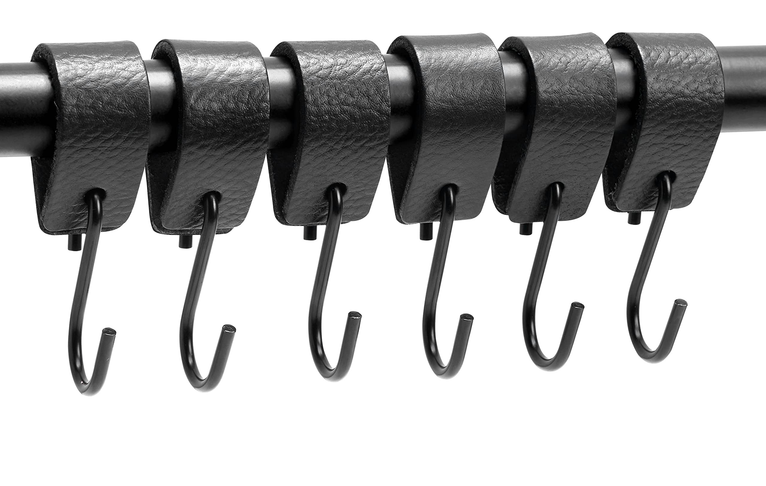 Brute Strength Multifunctional Leather S-Hooks - 24 Pack Black Heavy Duty S-Shaped Hooks for Hanging Coats, Keys, Towels & More - Perfect for Kitchen, Bathroom, Garage & Home Organization
