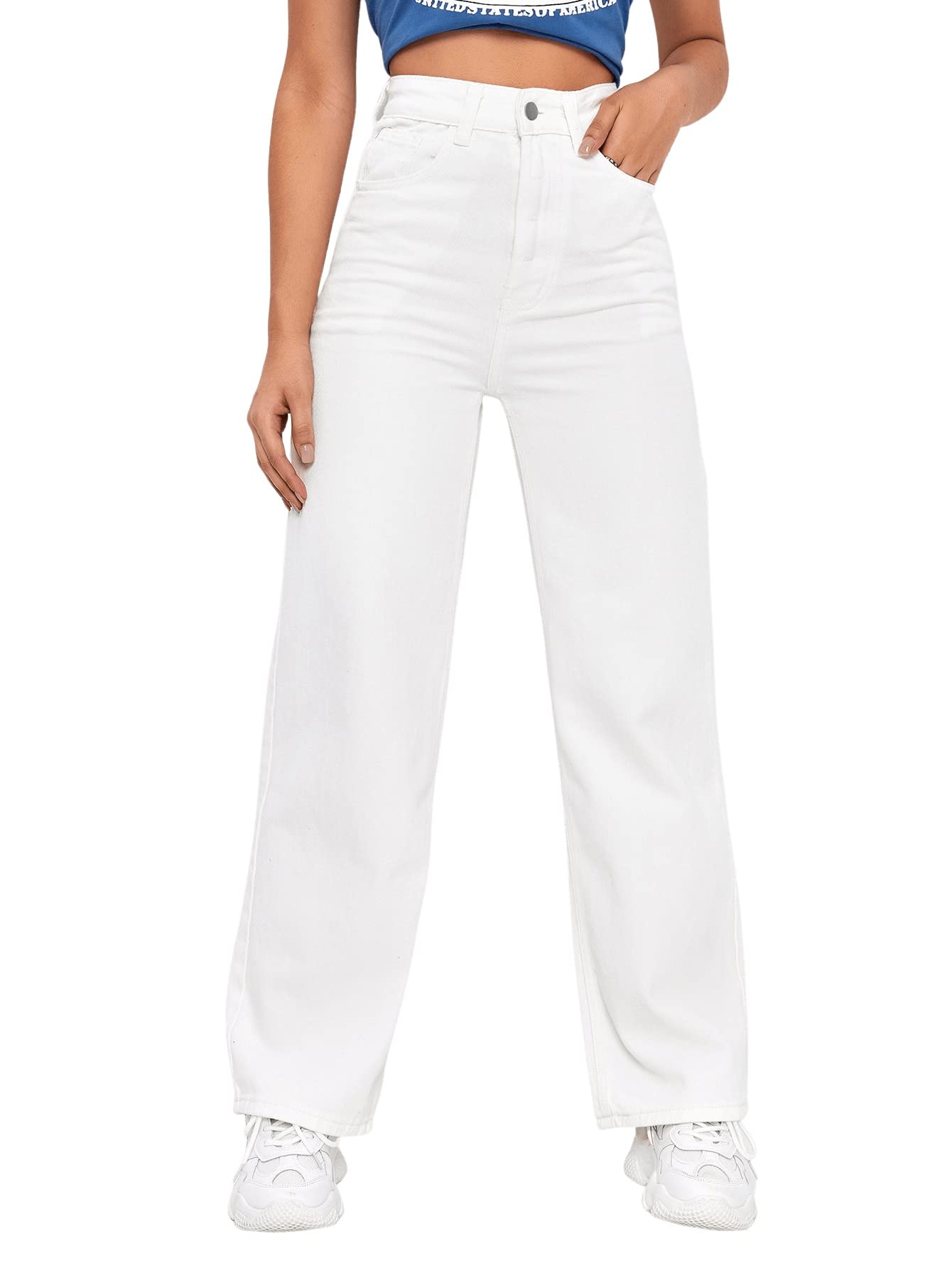 SweatyRocks Women's High Waist Wide Leg Jeans - Loose Fit Casual Straight Denim Pants for Everyday Wear | Perfect for Work, Weekend & Street Style Fashion