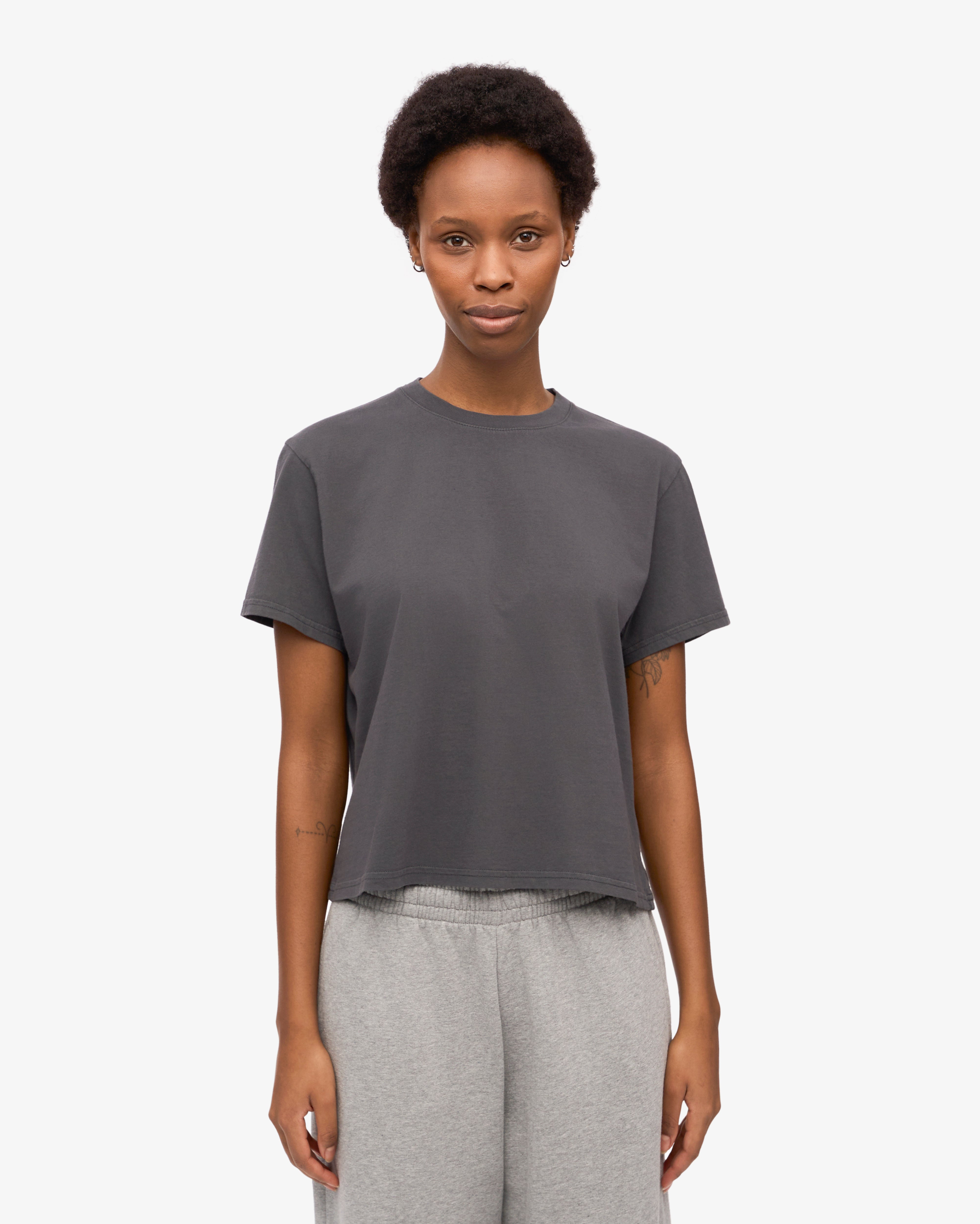 Organic Boxy Crop Tee - Soft Cotton Women's T-Shirt in Lava Grey | Casual Streetwear & Summer Outfit Essential