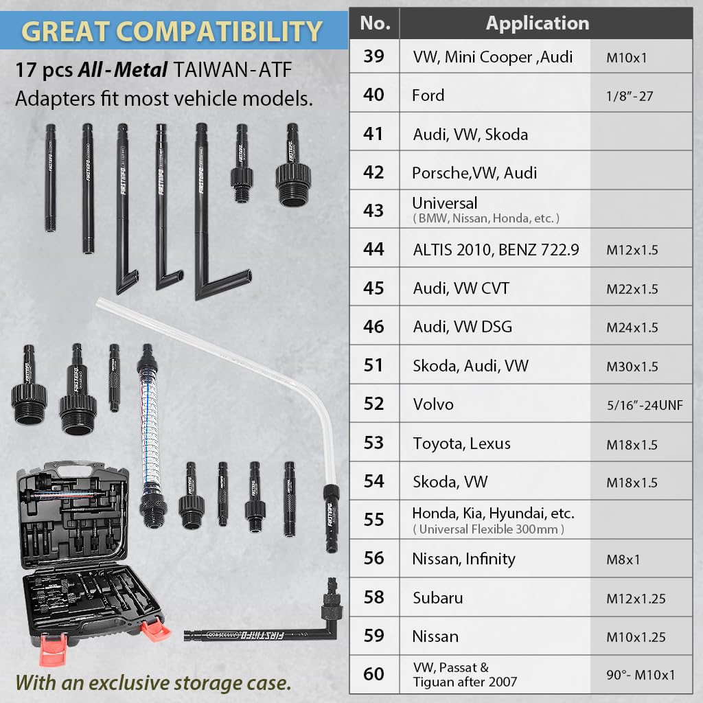 FIRSTINFO Patented 8.5 Liter 17 Pcs ATF Filler Adapter Kit | Pneumatic Transmission Fluid Dispenser Pump with Refilling Funnel | Perfect for Car Maintenance, Auto Repair Shops & DIY Transmission Fluid Change