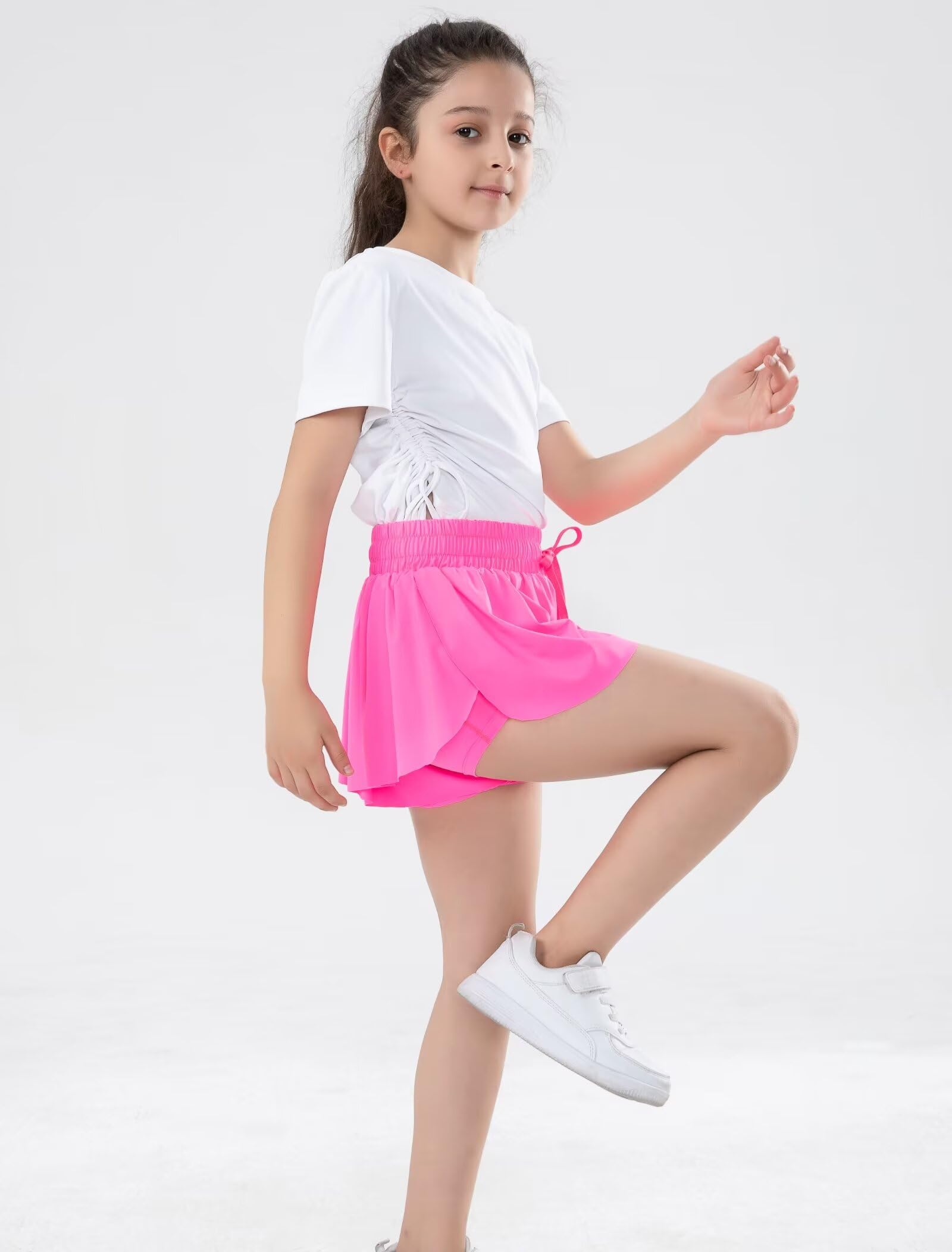 Girls 2-in-1 Flowy Athletic Shorts with Spandex Liner & Pockets - Butterfly Design for Teens - Perfect for Running, Sports & Workout | Gym, Yoga & Casual Wear