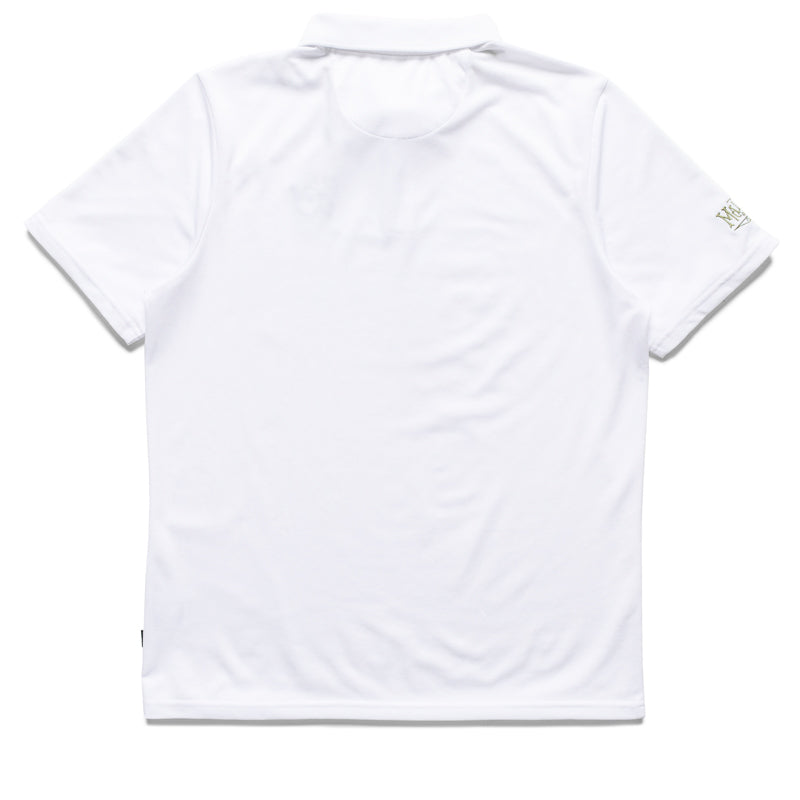 Malbon Golf Fudd Buckets Performance Pique Polo Shirt - White | Men's Breathable Golf Apparel for Comfort & Style on the Course
