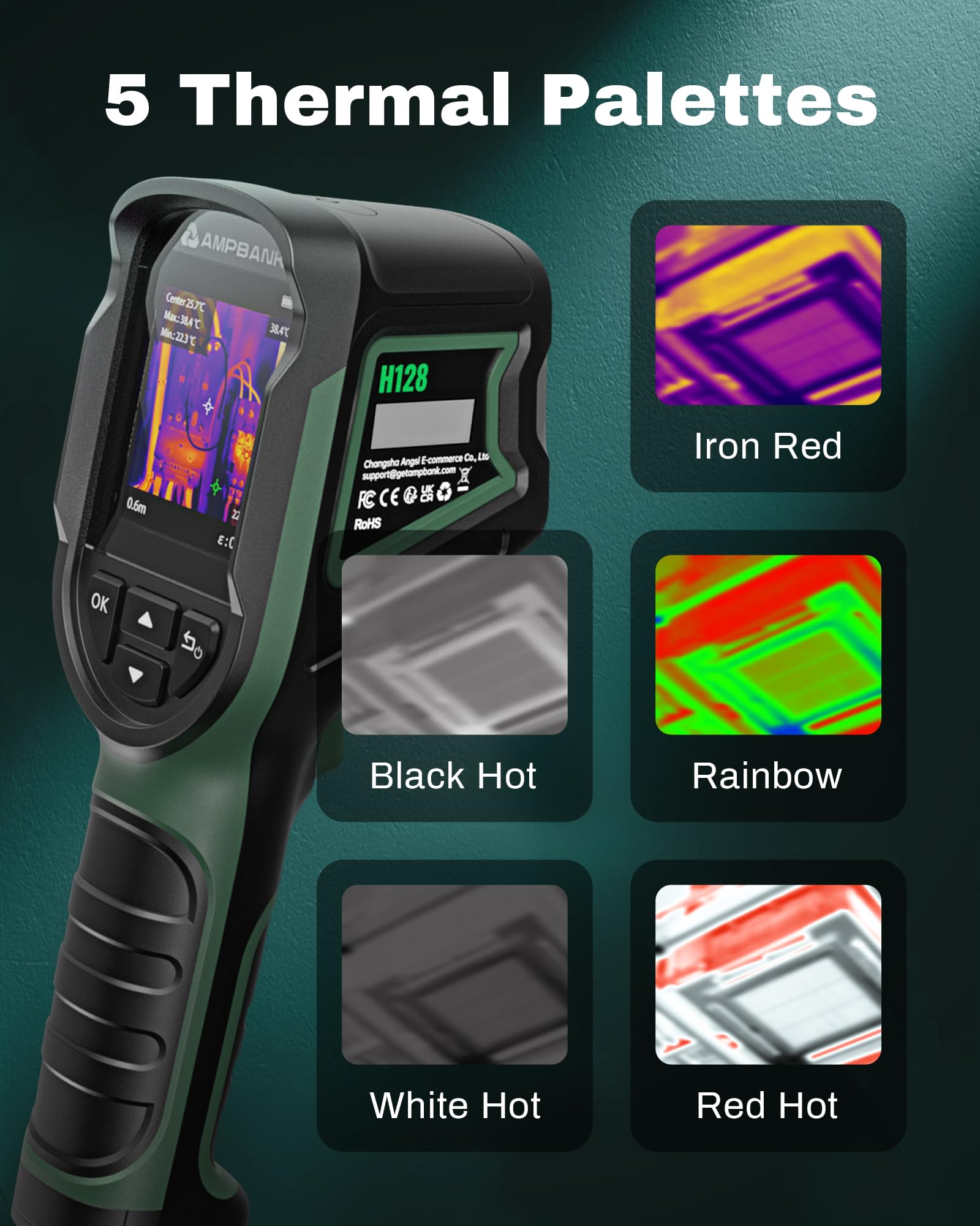 H128 Handheld Thermal Imaging Camera - 240x240 TISR Resolution, 25Hz IR Camera with -4°F to 842°F Range | 24H Battery Life, Temperature Alarm & IP65 Protection | for Home Inspection, Electrical Maintenance & HVAC Diagnosis