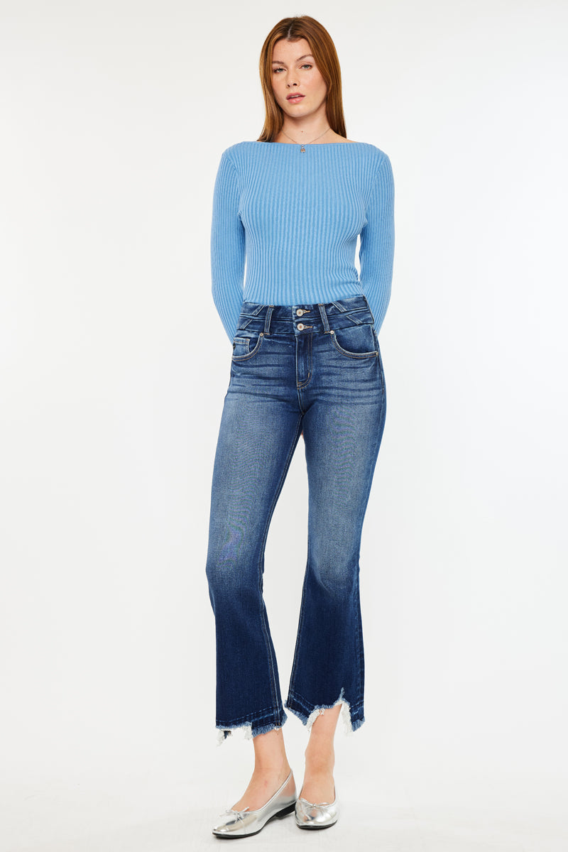 Celina High Rise Cropped Flare Jeans for Women - Stretchy Denim Pants with Vintage Wash | Perfect for Casual Outfits, Date Nights & Boho Style