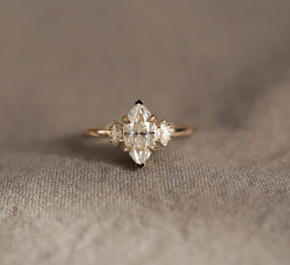 2 Ct Marquise Cut Diamond 3 Stone Solitaire Engagement Ring for Women - 14K Gold Plated 925 Sterling Silver Handmade Promise Ring - Perfect for Proposals, Anniversaries & Romantic Gifts