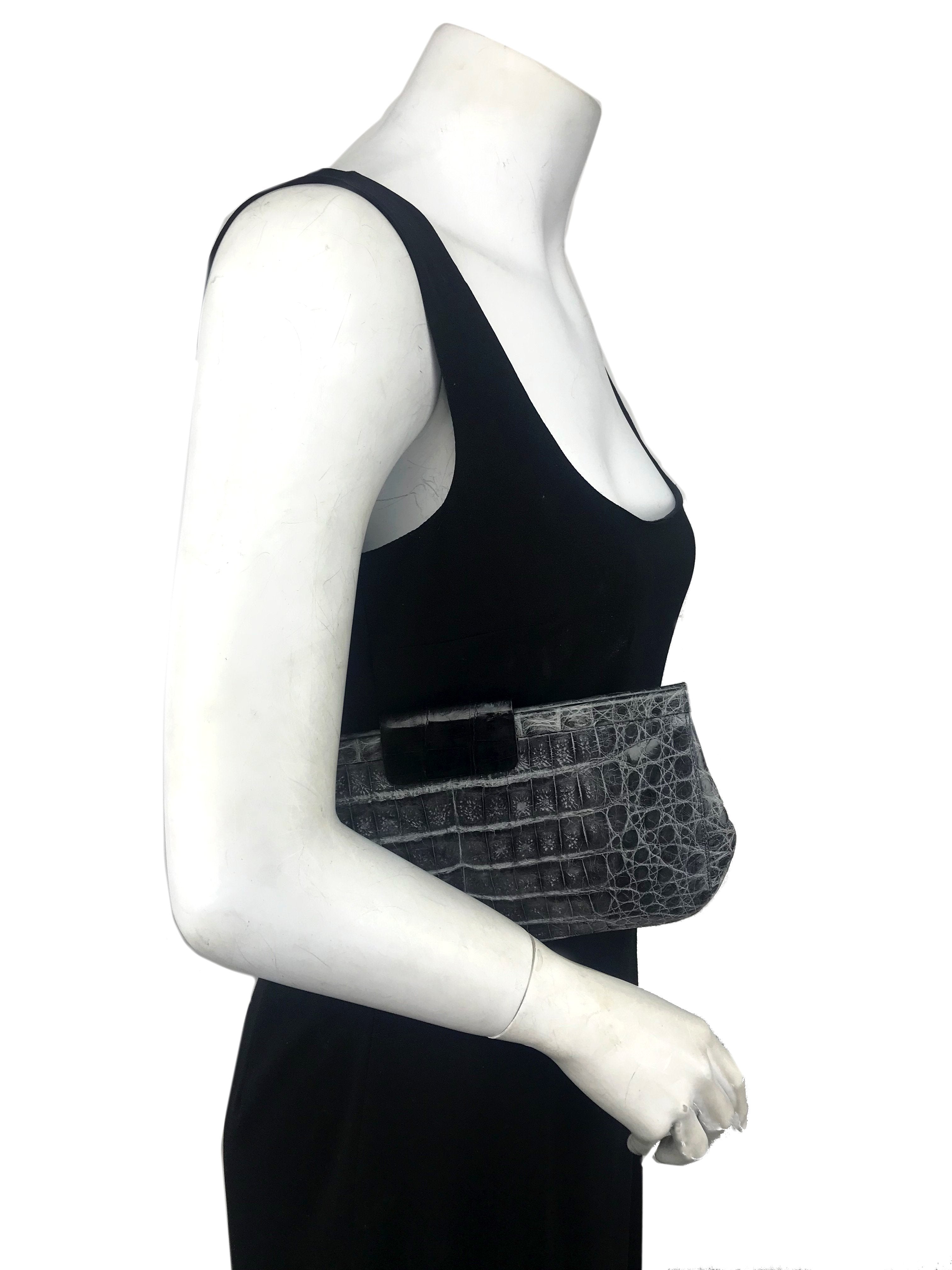 Nancy Gonzalez Shiny Crocodile Leather Clutch Bag - Elegant Frame Design for Evening Parties & Special Occasions