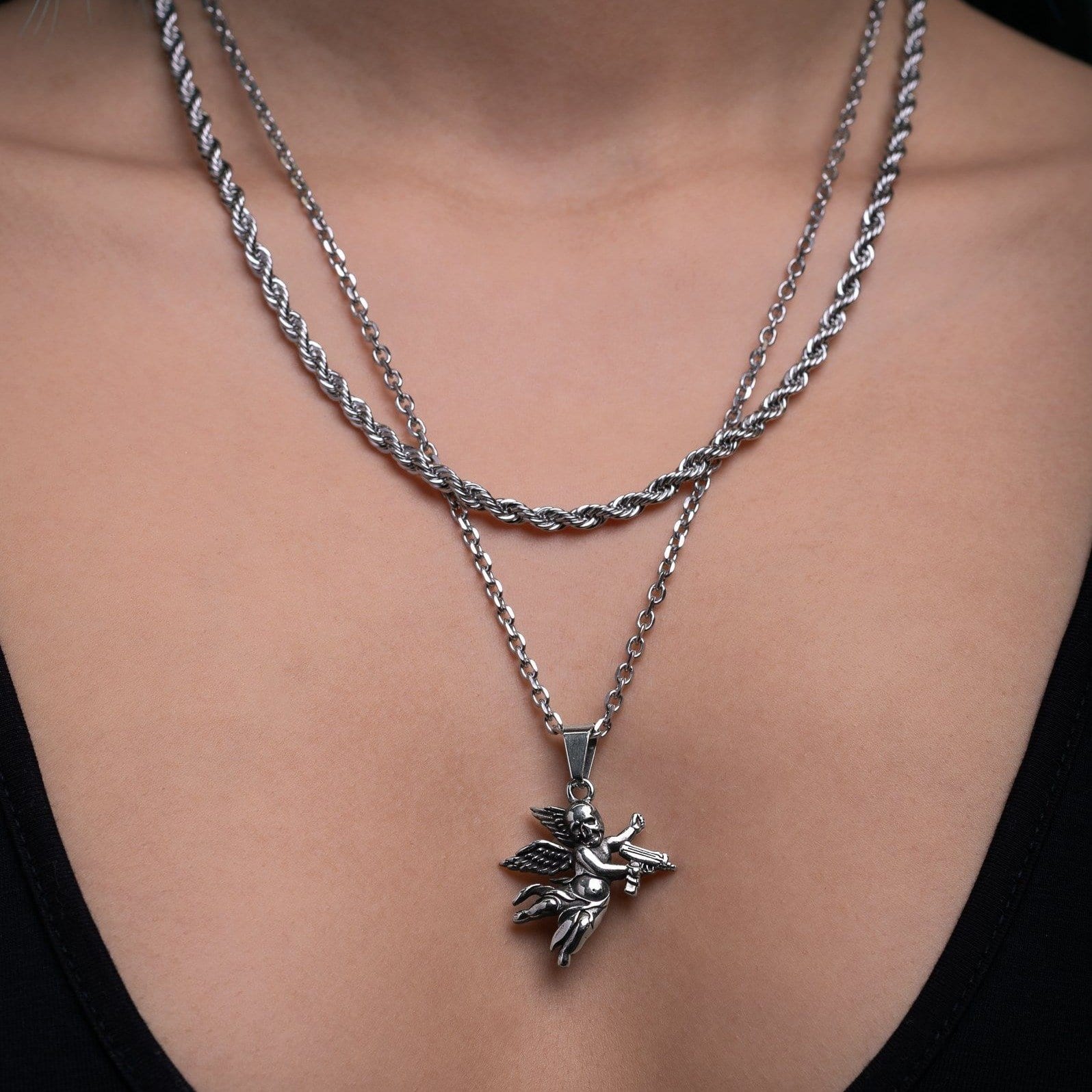 Death's Cupid Pendant - Gothic Skull & Angel Wing Necklace for Men & Women | Perfect for Halloween, Gothic Fashion & Dark Romance Jewelry Gifts