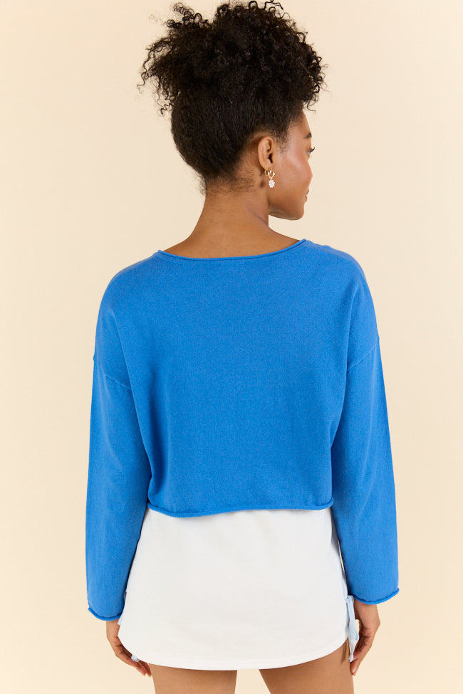 No Bad Days Blue Drop Shoulder V-Neck Pullover Sweater - Soft Casual Knit Top for Women | Perfect for Layering, Weekend Outfits & Cozy Fall Fashion