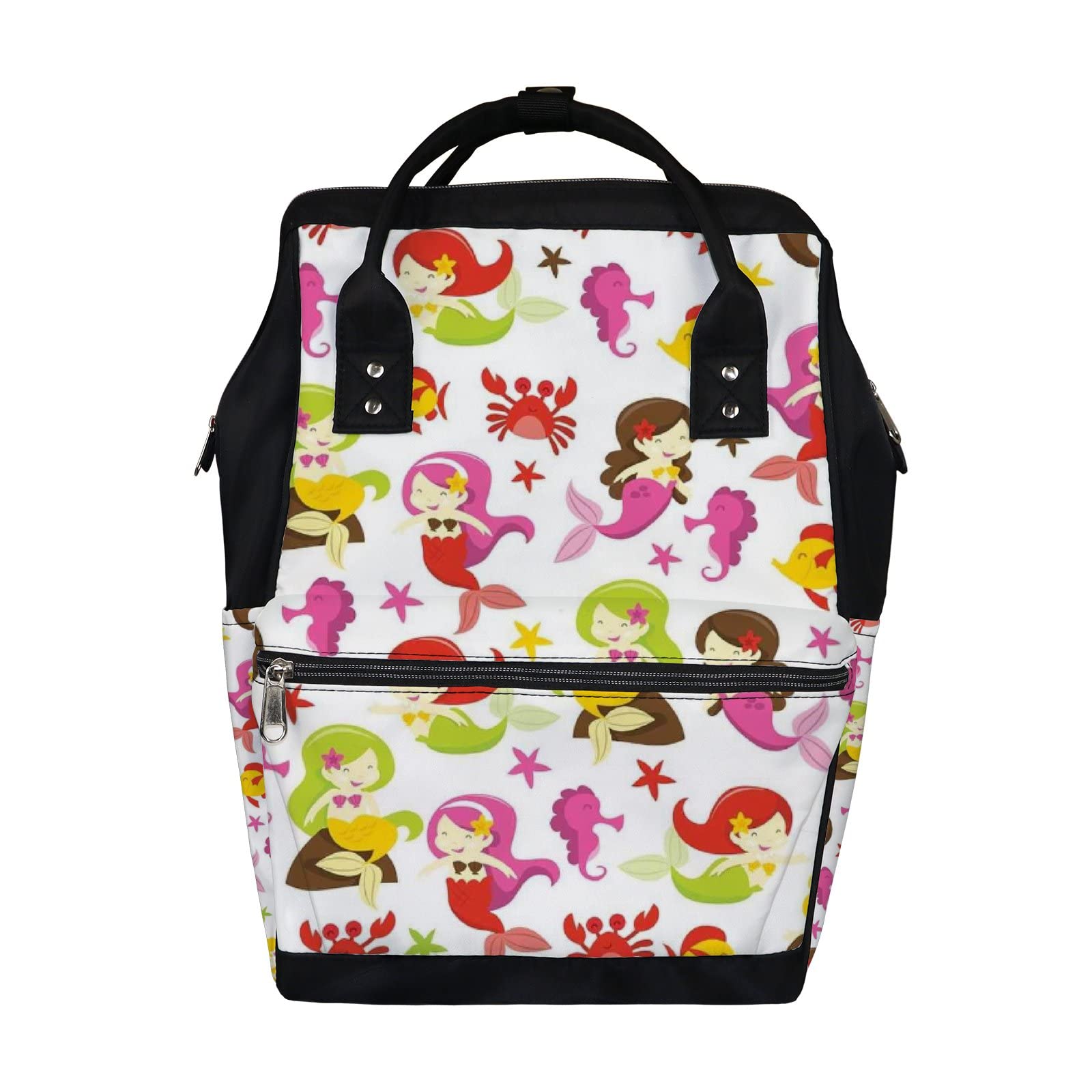 Waterproof Pink Kawaii Mermaid Diaper Backpack - Large Capacity Baby Nappy Changing Bag with Laptop Compartment for Travel | Cute Cartoon Design for Women & Men | Perfect for Parenting, Beach Trips and Daily Commute