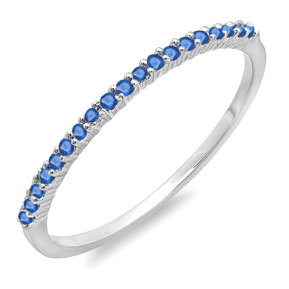 0.15 Cttw 18K Solid White Gold Round Blue Sapphire Women's Stackable Wedding Band Ring | Anniversary Gift for Her, Bridal Jewelry, Stackable Rings for Everyday Wear