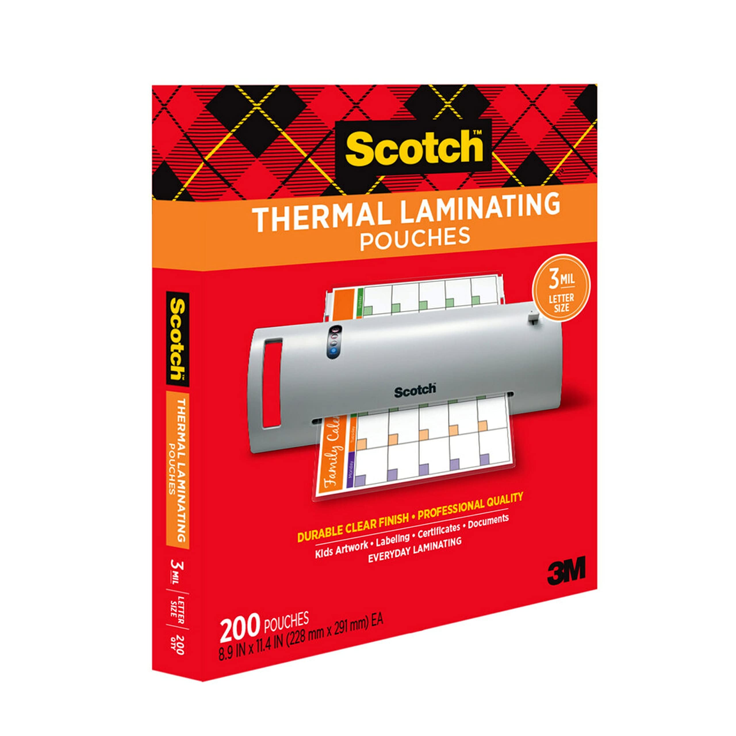 Scotch Thermal Laminating Pouches 200pk, 3mil Clear for Letter Size Paper - Perfect for Office & School Projects